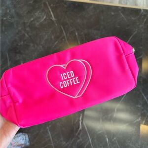 Embroidered Iced Coffee Candy Heart Nylon Pouch